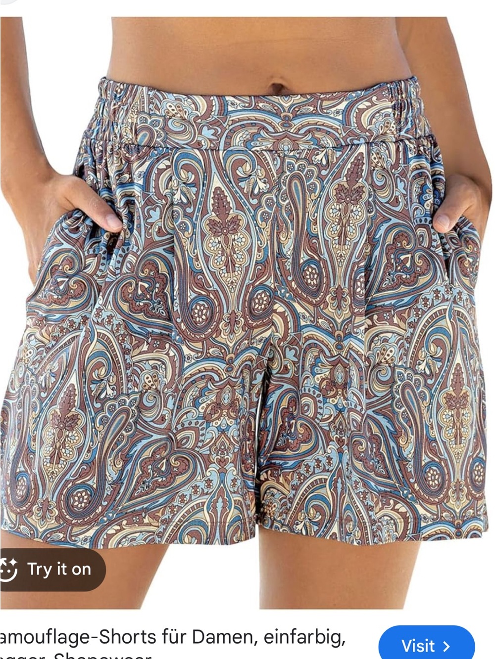 Lascana Flowy patterned Paisley Shorts Size 14 Blue and Brown NWT
